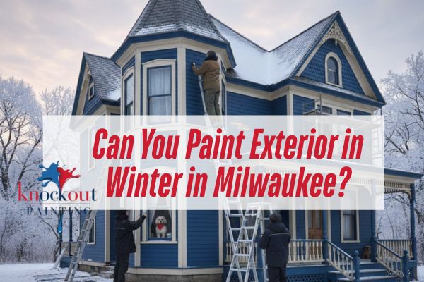 crew painting a blue house with a caption Can You Paint Exterior in Winter in Milwaukee?