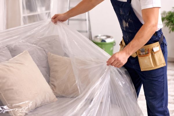 covering the furniture before starting to paint